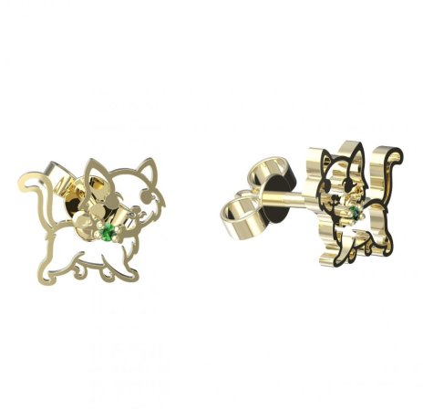 BeKid, Gold kids earrings -1184 - Switching on: Puzeta, Metal: Yellow gold - 585, Stone: Green cubic zircon