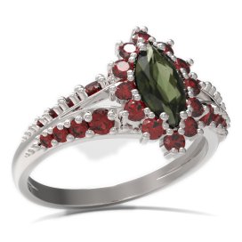 BG prsten s oválným kamenem 504-G Bílé zlato - 585 Vltavín a granát