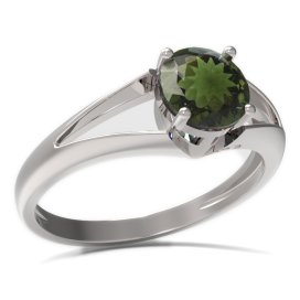 BG prsten kulatý kámen 473-V Stříbro 925 - rhodium Vltavín