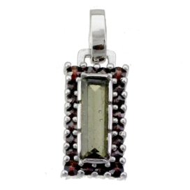 BG přívěs vsazený přírodní granát 971 Stříbro 925 - rhodium Vltavín a granát