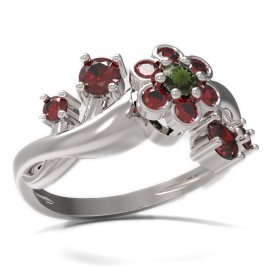 BG prsten s kulatým kamenem 518-P Stříbro 925 - rhodium Vltavín a granát