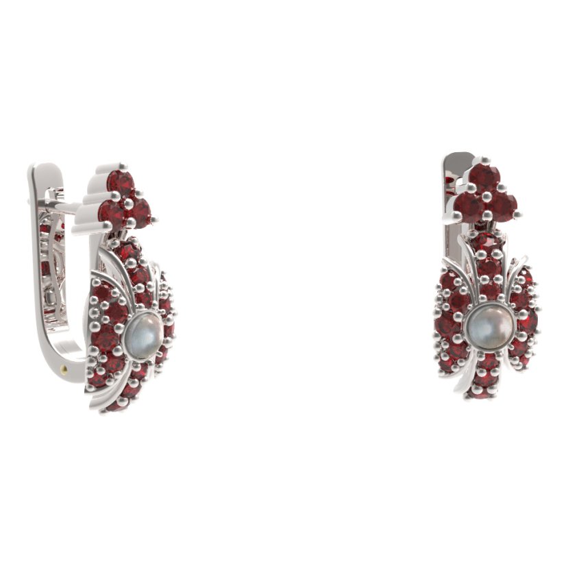 BG náušnice s přírodní perlou 537-87 Stříbro 925 - rhodium Granát a perla