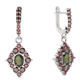 BG náušnice vsazený granát hvězdicový brus  422-84 Stříbro 925 - rhodium Granát