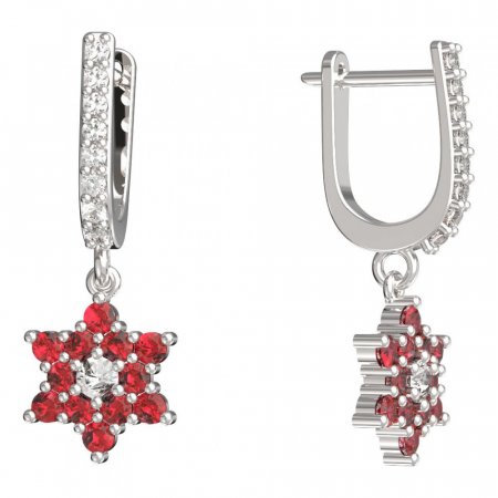 BeKid, Gold kids earrings -090 - Switching on: English, Metal: White gold 585, Stone: Red cubic zircon