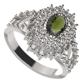 BG prsten oválný 243-Y Stříbro 925 - rhodium Vltavín a  kubický zirkon