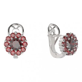 BG  náušnice 628-R7 kulaté Stříbro 925 - rhodium Granát