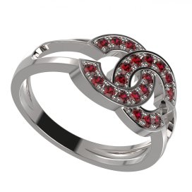 BG granátový prsten polokruh 1372 Bílé zlato - 585 Granát