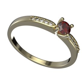 BG zlatý granátový, vltavínový  prstýnek 1437 Žluté zlato - 585 Granát a kubický zirkon