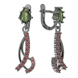BG náušnice osázený kameny:granát  501-57 Stříbro 925 - ruthenium (30-90dní) Vltavín a granát
