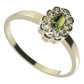 BG prsten oválný 455 Stříbro 925 - pozlacené Vltavín a  kubický zirkon