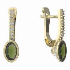 BG vltavínové náušnice 559 Žluté zlato - 585 Vltavín a diamant