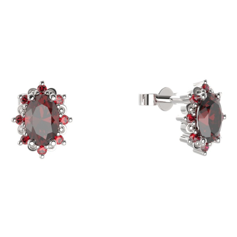 BG náušnice ovál -  953 Stříbro 925 - rhodium Granát