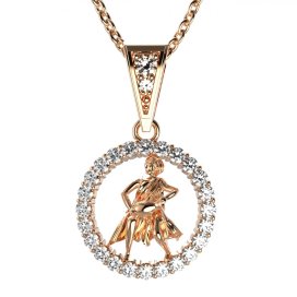 Zlatý přívěsek znamení Vodnář s lab-grown diamantem, růžové zlato 585 – 052 (Zd14052B1)