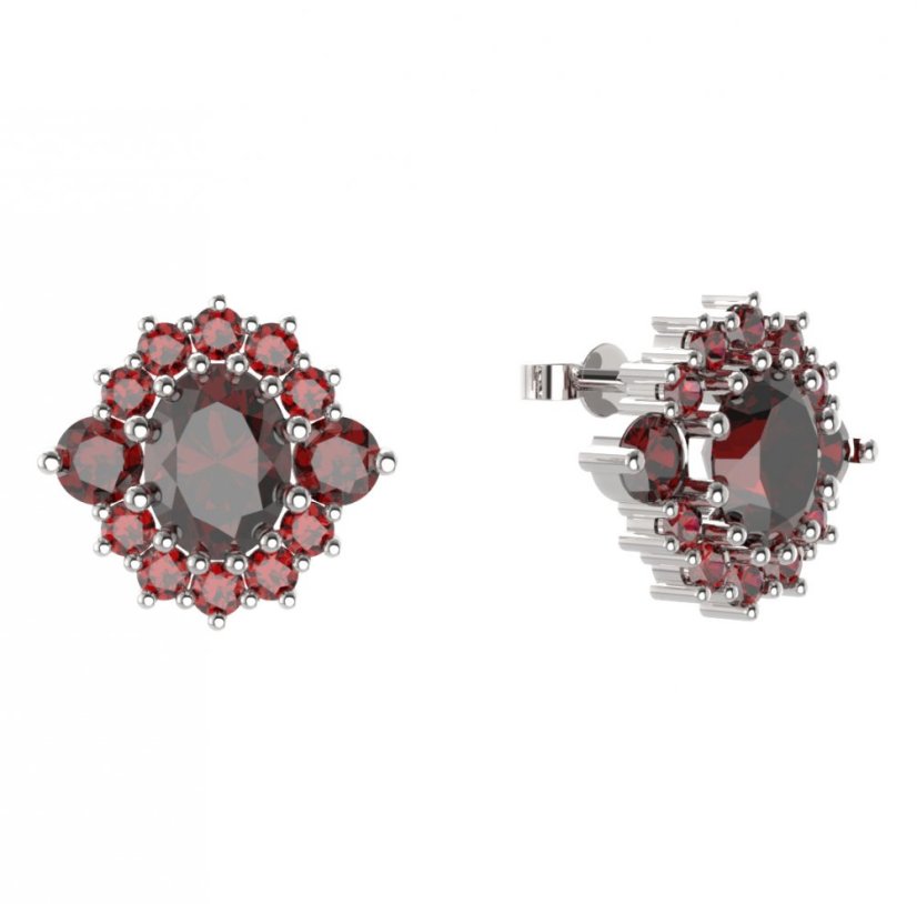 BG náušnice ovál -  224 Stříbro 925 - rhodium Granát