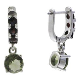 BG náušnice vsazeny kameny:přírodní granát 726-95 Stříbro 925 - rhodium Vltavín a granát