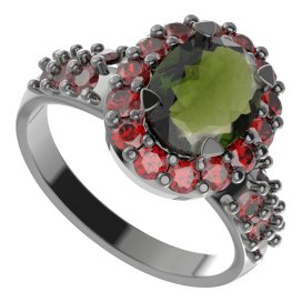 BG prstýnek 728 Stříbro 925 - ruthenium (30-90dní) Vltavín a granát