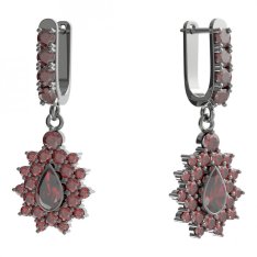 BG kapkovitého tvaru náušnice 147-96 Stříbro 925 - ruthenium (30-90dní) Granát