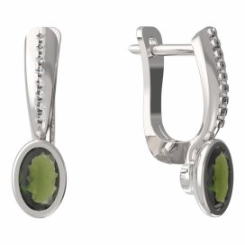 BG vltavínové náušnice 559 Bílé zlato - 585 Vltavín a diamant