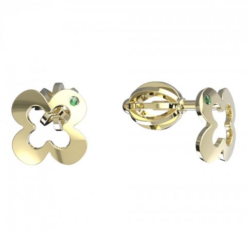 BeKid, Gold kids earrings -849 - Switching on: Screw, Metal: Yellow gold 585, Stone: Green cubic zircon