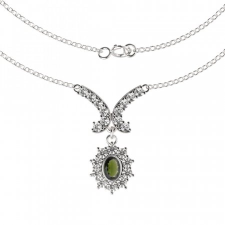 BG garnet necklace 018 - Metal: Silver 925 - rhodium, Stone: Moldavit and garnet