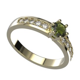 BG zlatý granátový, vltavínový prstýnek 1453 Žluté zlato - 585 Vltavín a diamant