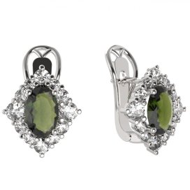 BG náušnice vsazený granát hvězdicový brus  466-R7 Stříbro 925 - rhodium Vltavín a  kubický zirkon