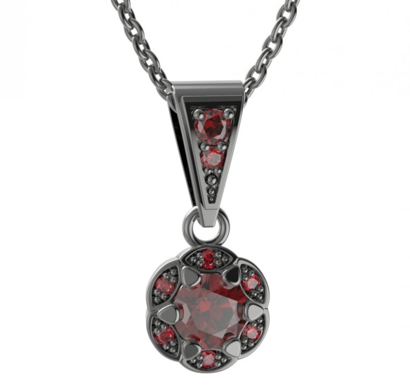 Stříbrný přívěsek s českým granátem, ruthenium – 994-1