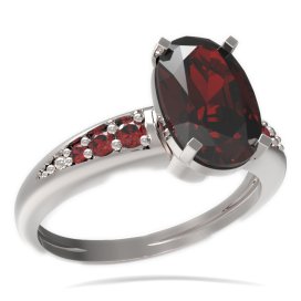 BG prsten oválný kámen 492-J Stříbro 925 - rhodium Granát