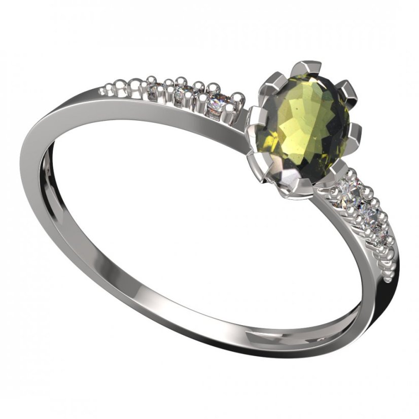 BG vltavínový prsten 560D Bílé zlato - 585 Vltavín a diamant