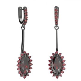 BG náušnice s centrálním oválným kamenem 513-A93 Stříbro 925 - ruthenium (30-90dní) Vltavín a granát