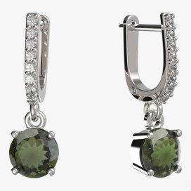 BG vltavínové náušnice 727 Bílé zlato - 585 Vltavín a diamant