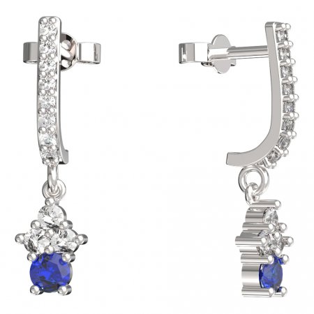 BeKid, Gold kids earrings -159 - Switching on: Pendant hanger, Metal: White gold 585, Stone: Dark blue cubic zircon