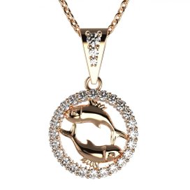 Zlatý přívěsek znamení Ryby s lab-grown diamantem, růžové zlato 585 – 052 (Zd14052C2)