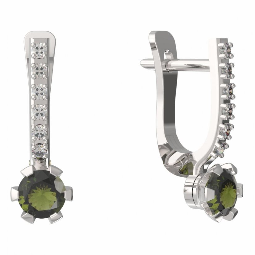 BG vltavínové náušnice 556 Bílé zlato - 585 Vltavín a diamant