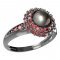 BG prsten s přírodní perlou 540-J - Kov: Stříbro 925 - rhodium, Kámen: Granát a perla