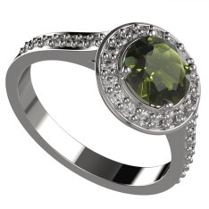 BG zlatý a stříbrný prstýnek 1469 Bílé zlato - 585 Vltavín a  kubický zirkon