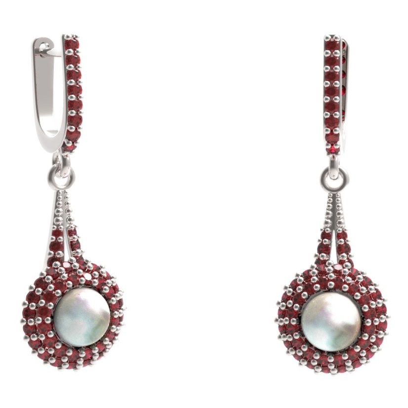 BG náušnice s přírodní perlou 540-G91 Stříbro 925 - rhodium Granát a perla