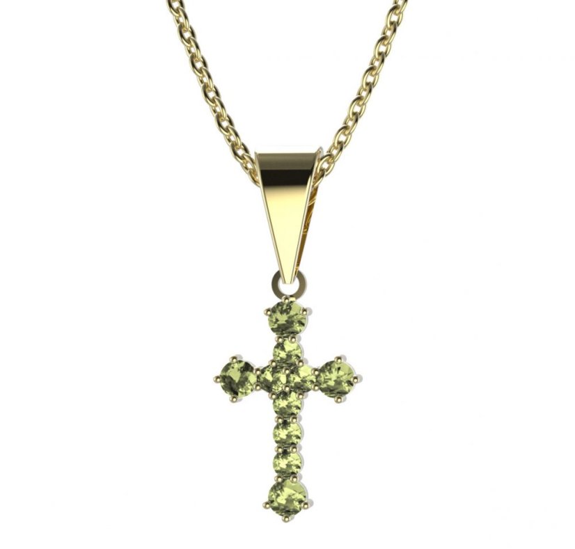 BG zlatý přívěšek křížek 256 Žluté zlato - 585 Zelený kubický zirkon