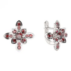 BG náušnice květ  404-07 Stříbro 925 - rhodium Granát