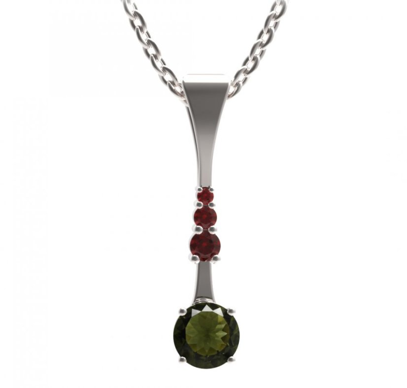BG přívěs kruhového tvaru 473-B Stříbro 925 - rhodium Vltavín a granát