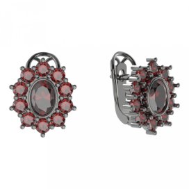BG  náušnice 018-R7 oválné Stříbro 925 - ruthenium (30-90dní) Granát