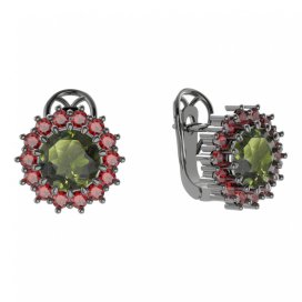 BG  náušnice 096-R7 kulaté Stříbro 925 - ruthenium (30-90dní) Vltavín a granát