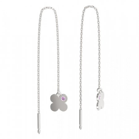 BeKid, Gold kids earrings -828 - Switching on: Chain 9 cm, Metal: White gold 585, Stone: Pink cubic zircon