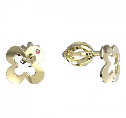 BeKid, Gold kids earrings -849 - Switching on: Screw, Metal: Yellow gold 585, Stone: Red cubic zircon