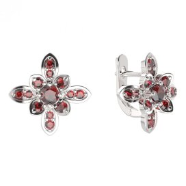 BG náušnice květ  404-07 Stříbro 925 - rhodium Granát