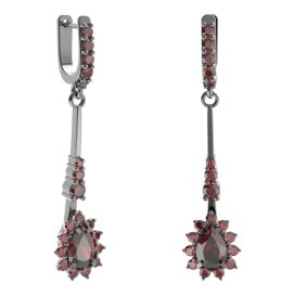 BG náušnice s centrálním kapkovitým kamenem 509-B93 Stříbro 925 - ruthenium (30-90dní) Granát