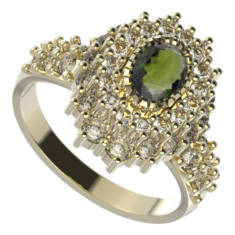 BG prsten 243-X oválného tvaru Stříbro 925 - pozlacené Vltavín a  kubický zirkon