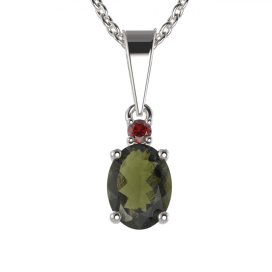 BG přívěs vsazen vltavín  622 Stříbro 925 - rhodium Vltavín a granát