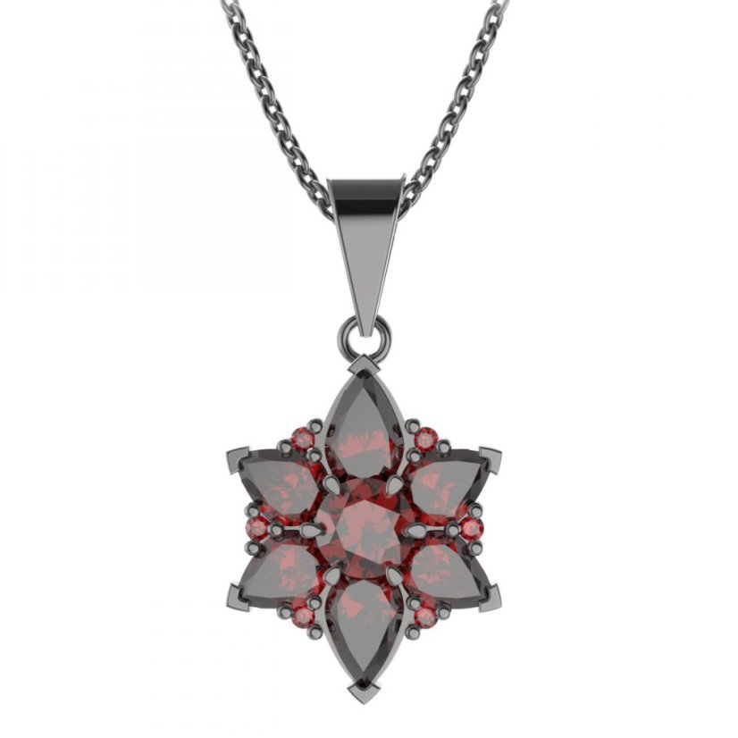 Stříbrný přívěsek s českým granátem, ruthenium – 409-0