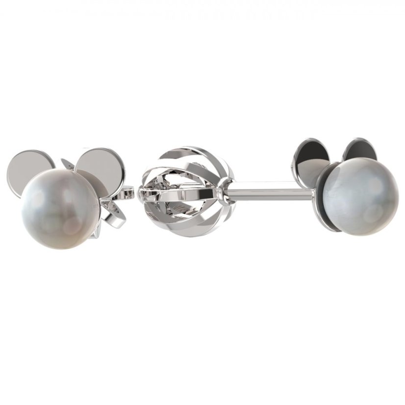 Zlaté dětské náušnice mickey s bílou perlou, bílé zlato 585, na šroubek – BeKid 1398